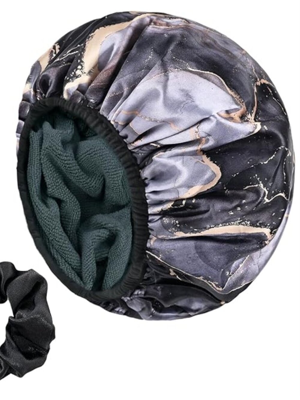 Marble Terry Cloth Lined Elegant Washable Purple/Gold/Black Shower Cap